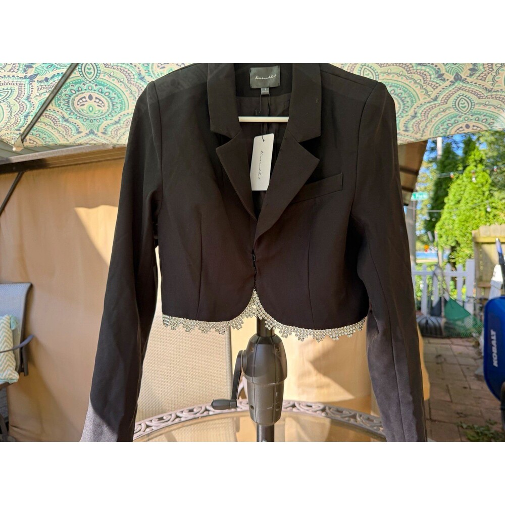 Line and Dot Women's Black Cropped Blazer Jacket Rhinestone Hem S LJ9650M